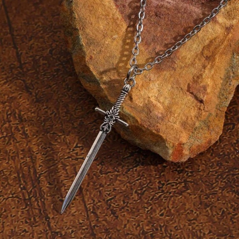 Gothic Vintage Inspired Sword Necklace Silver Tone - Picture 3 of 4